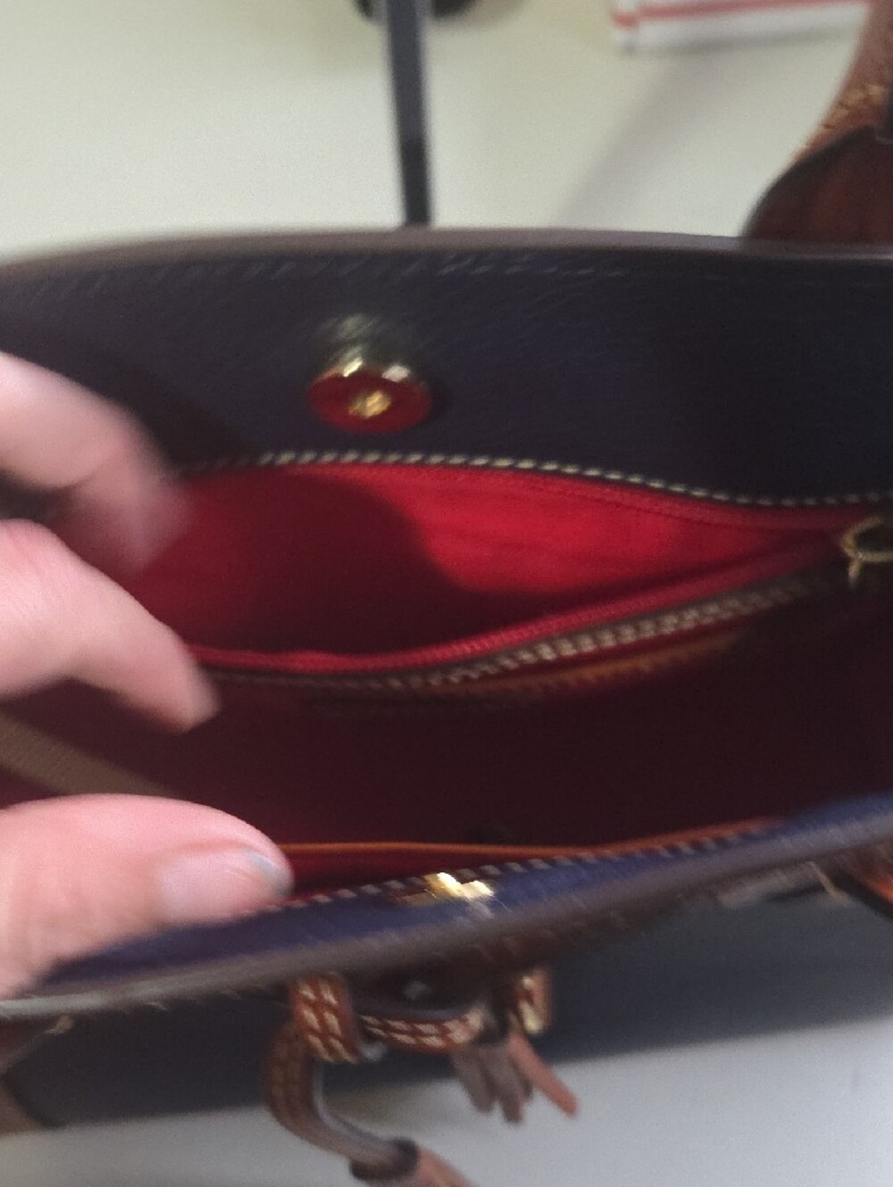Dooney And Bourke Ariel Navy and Brown Leather Tote Bag - Picture 8 of 11
